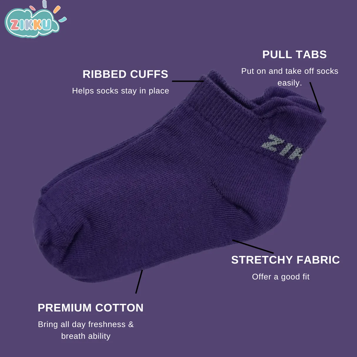Ankle Length Colorful Socks Combo for Kids (6-9 Years, 4 Pairs )