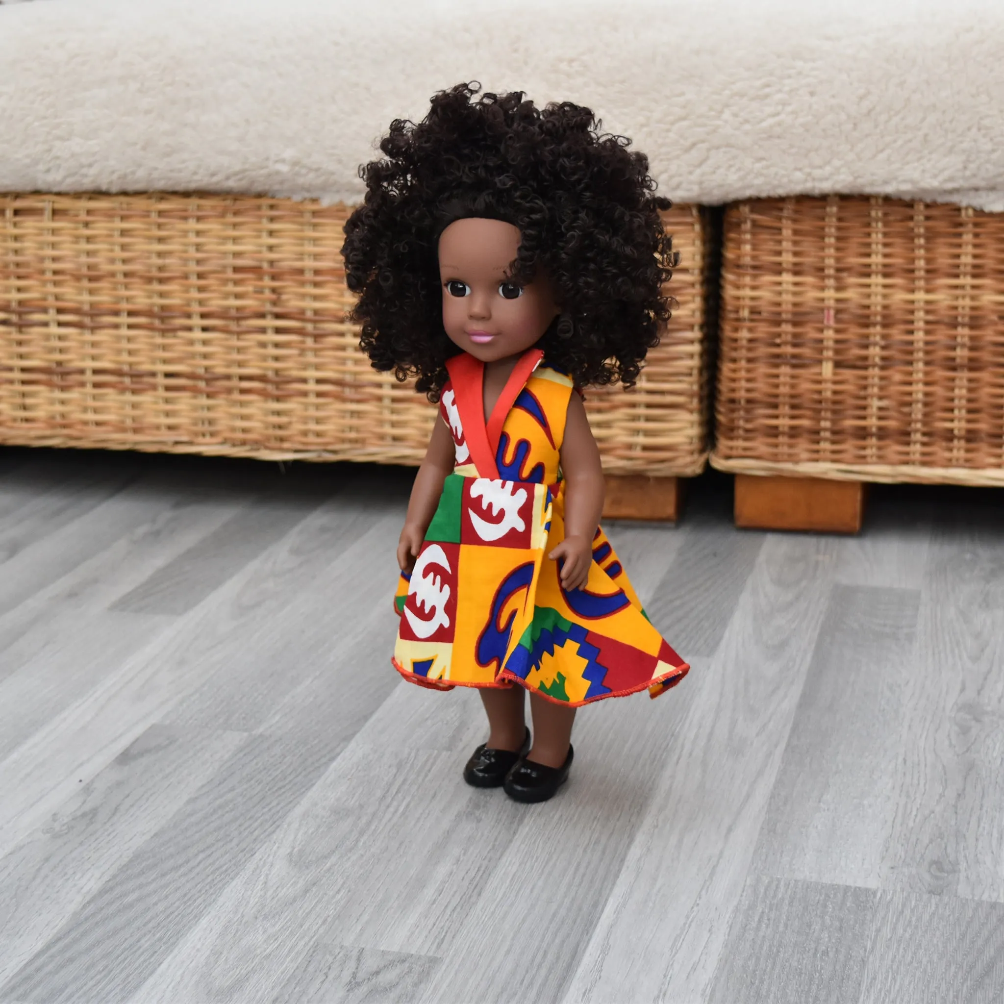 Black Doll - Afro Hair doll - Afro Doll in Ankara Dress - Thema