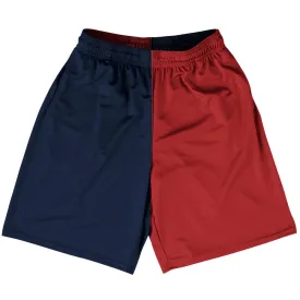 Blue Navy And Red Dark Quad Color Basketball Practice Shorts Made In USA