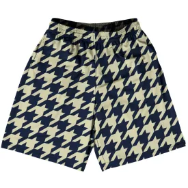 Blue Navy And Vegas Gold Houndstooth Basketball Practice Shorts Made In USA