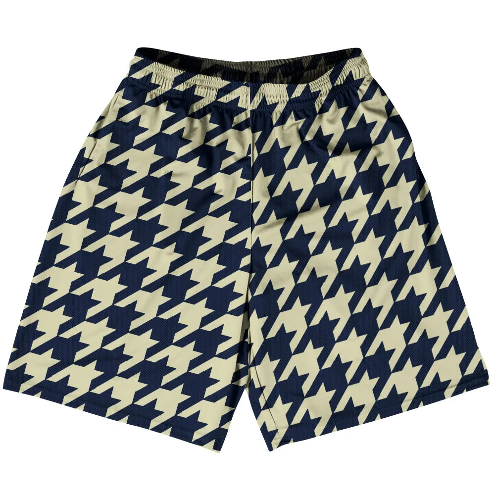 Blue Navy And Vegas Gold Houndstooth Basketball Practice Shorts Made In USA