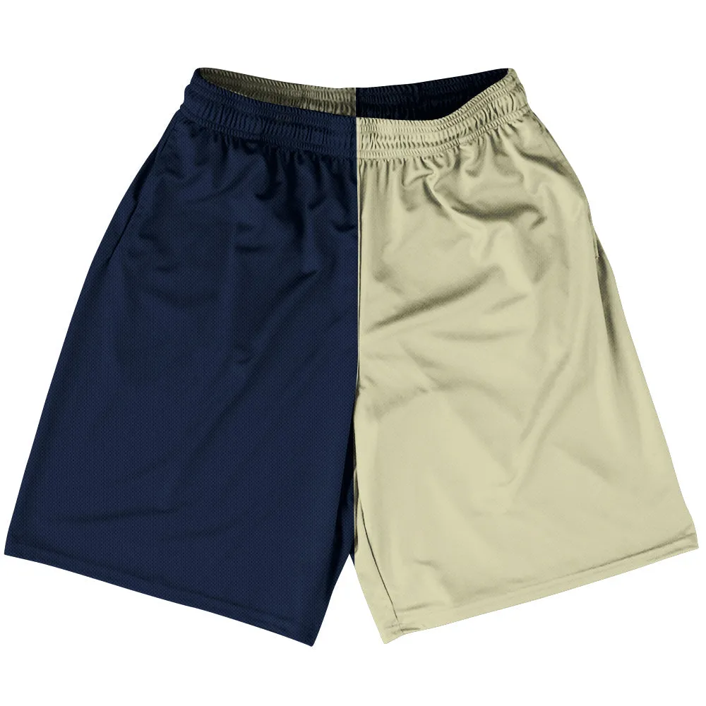 Blue Navy And Vegas Gold Quad Color Basketball Practice Shorts Made In USA