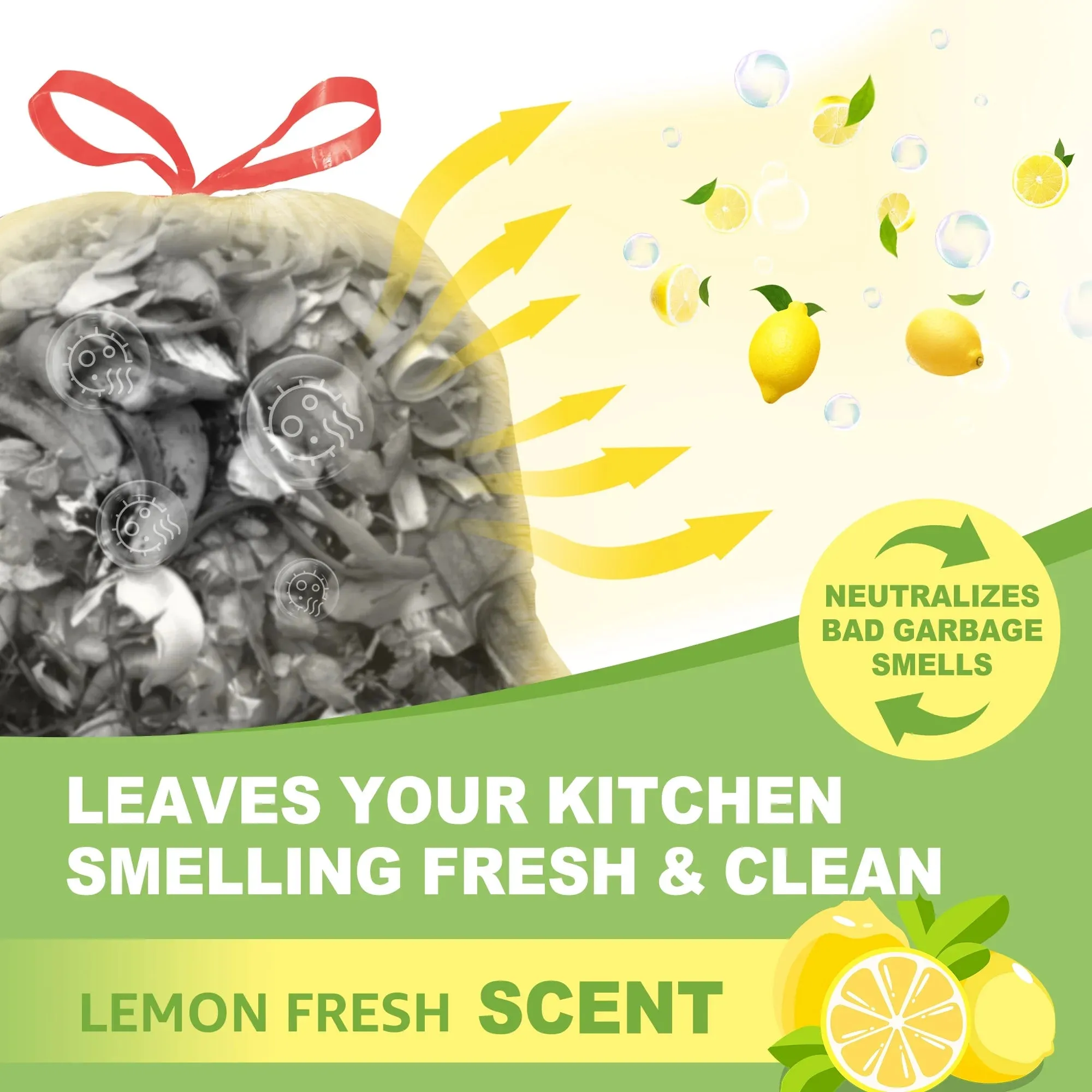 BoxLegend Trash Bags, Ultra Strong 13 Gallon Drawstring Tall Kitchen Garbage Bags, Lemon Scent, 100 Pcs, Light Yellow