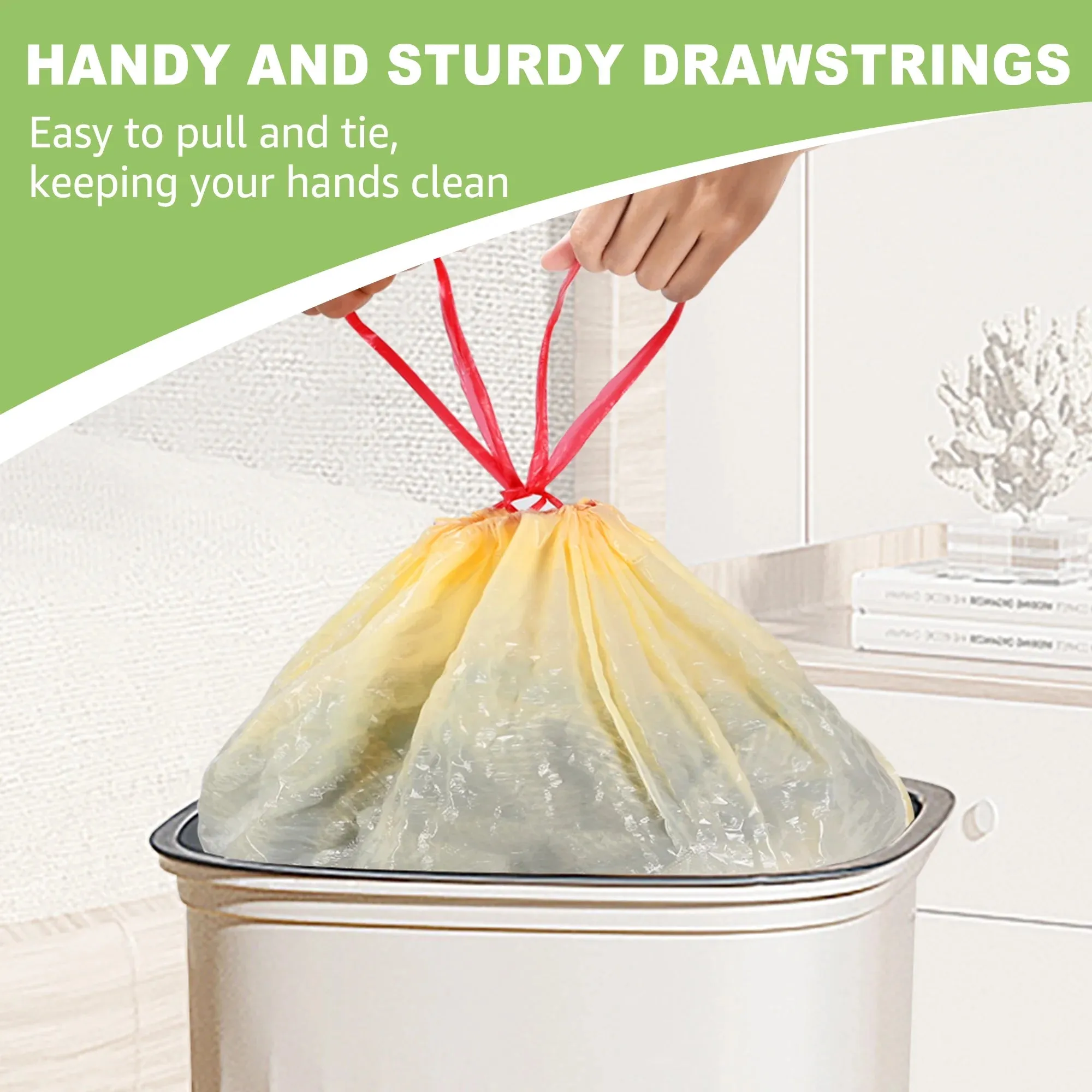 BoxLegend Trash Bags, Ultra Strong 13 Gallon Drawstring Tall Kitchen Garbage Bags, Lemon Scent, 100 Pcs, Light Yellow