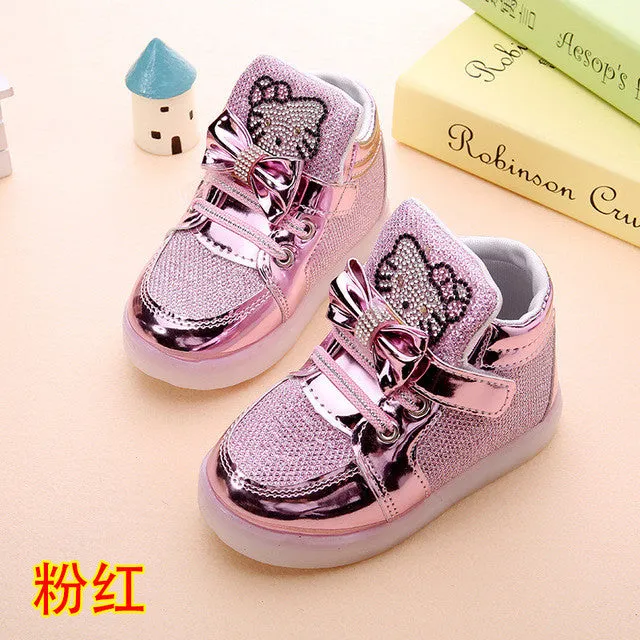 Children cartoon KT casual shoes new network hollow breathable sports shoes girls flashing LED fashion glowing sneakers 21-30