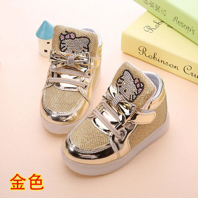 Children cartoon KT casual shoes new network hollow breathable sports shoes girls flashing LED fashion glowing sneakers 21-30