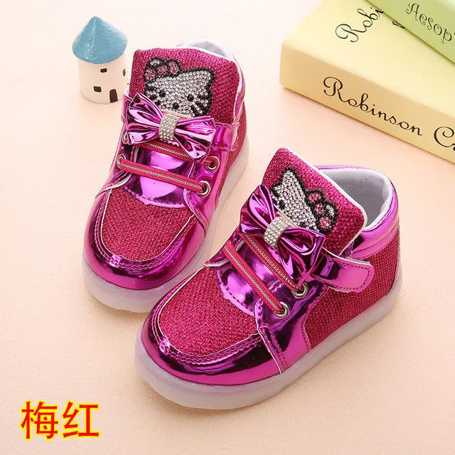 Children cartoon KT casual shoes new network hollow breathable sports shoes girls flashing LED fashion glowing sneakers 21-30
