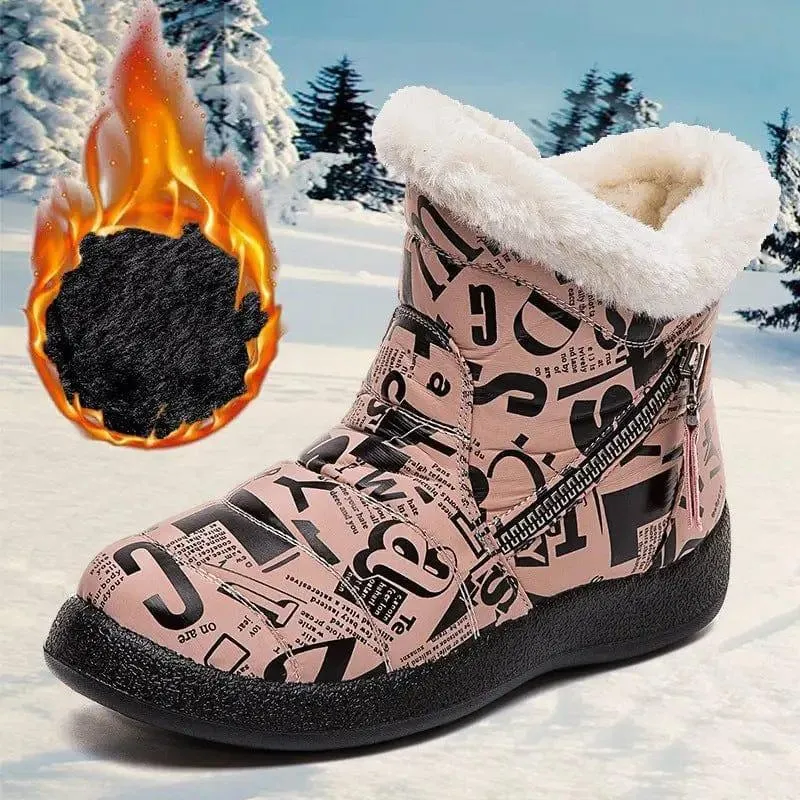 Letter Print Boots Winter Warm Plush Snow Boot Women Shoes