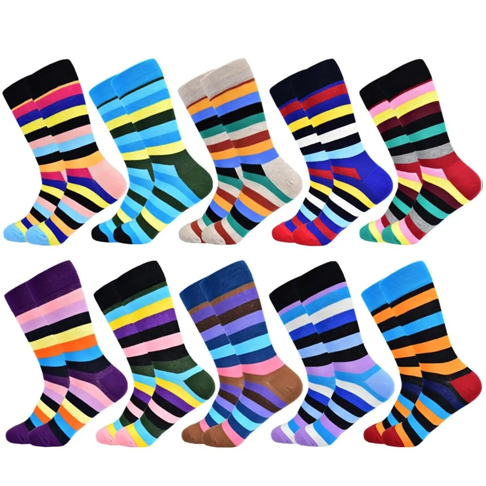 Men Cotton Colourful Striped Happy Socks