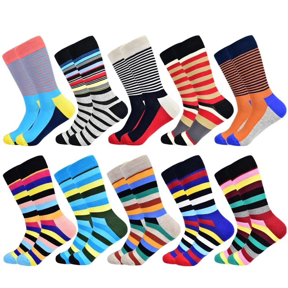 Men Cotton Colourful Striped Happy Socks