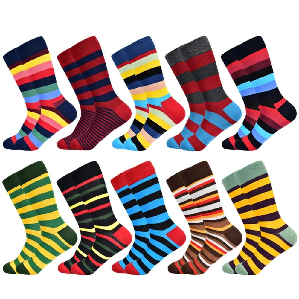 Men Cotton Colourful Striped Happy Socks