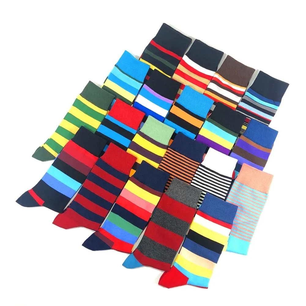 Men Cotton Colourful Striped Happy Socks