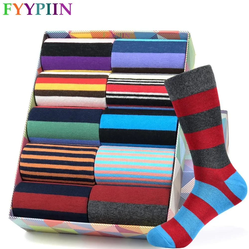 Men Cotton Colourful Striped Happy Socks