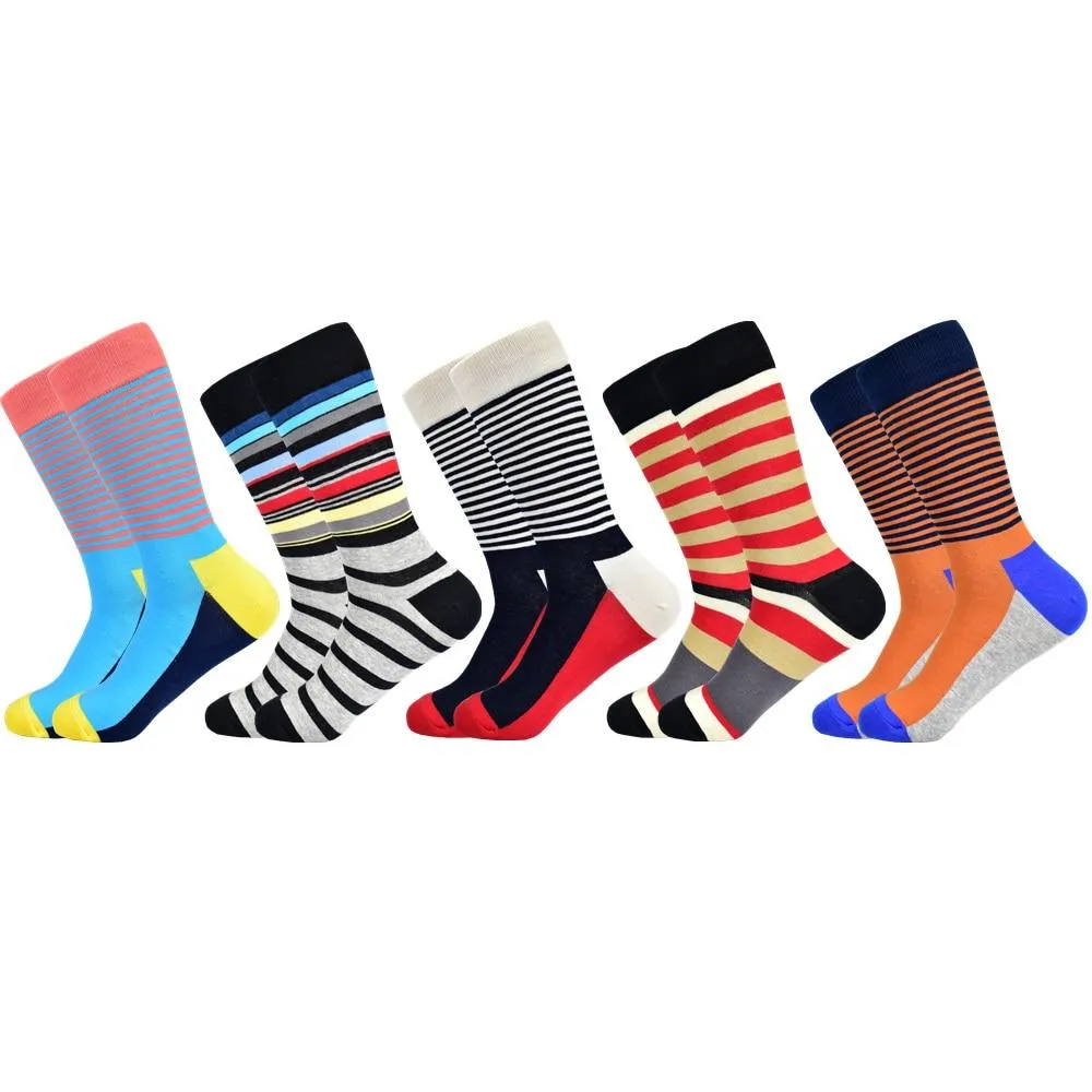 Men Cotton Colourful Striped Happy Socks