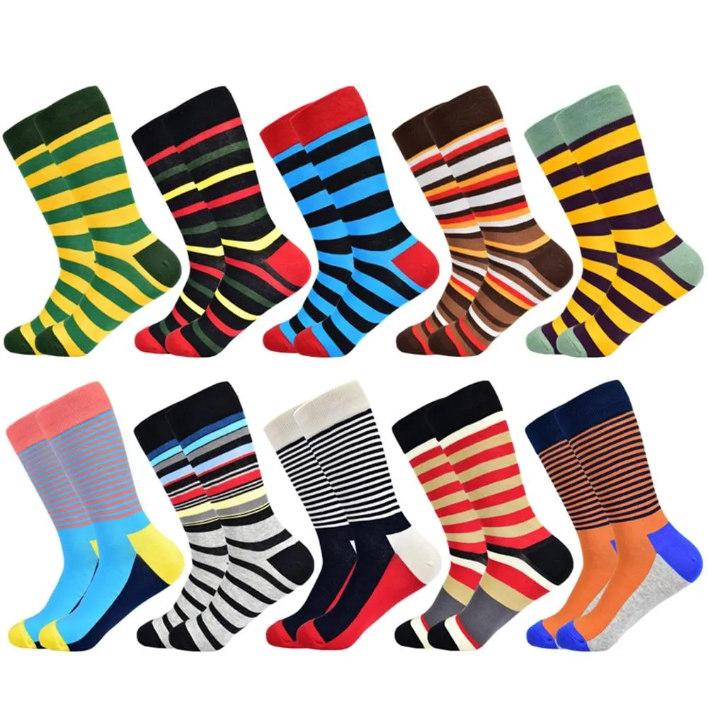 Men Cotton Colourful Striped Happy Socks