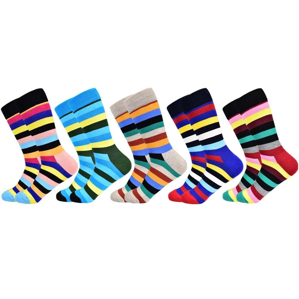 Men Cotton Colourful Striped Happy Socks