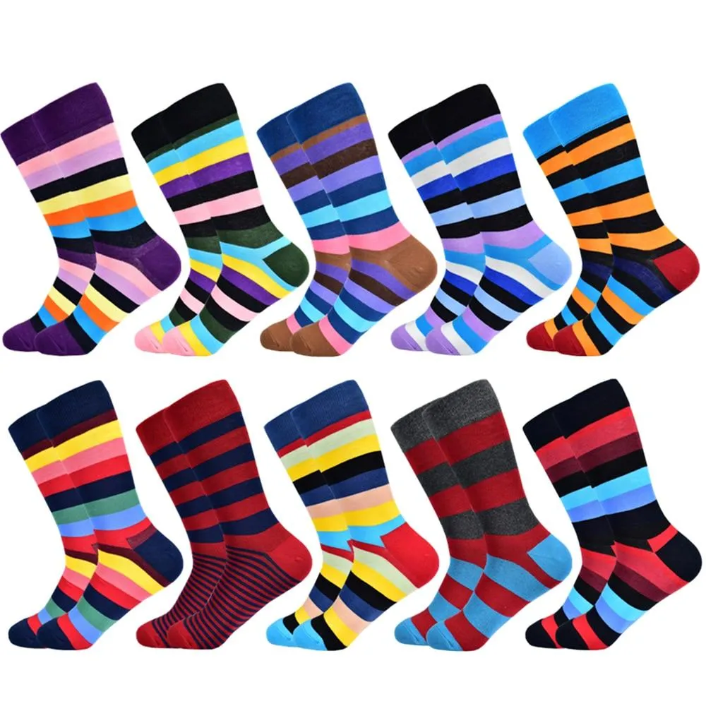 Men Cotton Colourful Striped Happy Socks