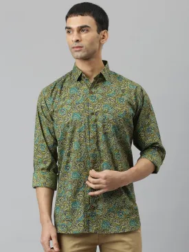 Millennial Men Mehendi & Green Cotton  Full Sleeve  Shirt For Men-Mmf0278