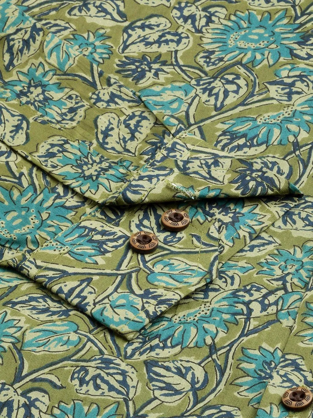Millennial Men Mehendi & Green Cotton  Full Sleeve  Shirt For Men-Mmf0278