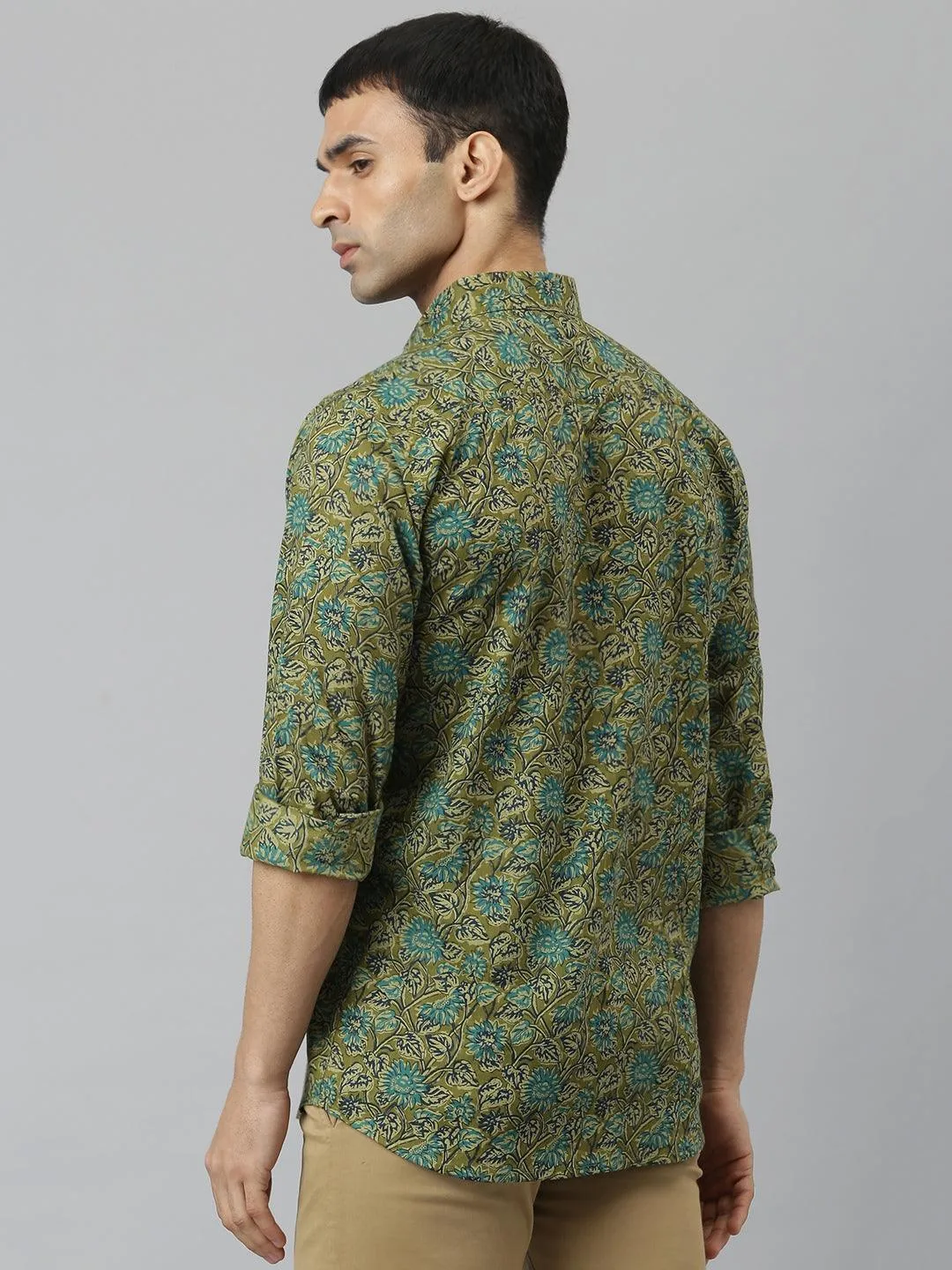 Millennial Men Mehendi & Green Cotton  Full Sleeve  Shirt For Men-Mmf0278
