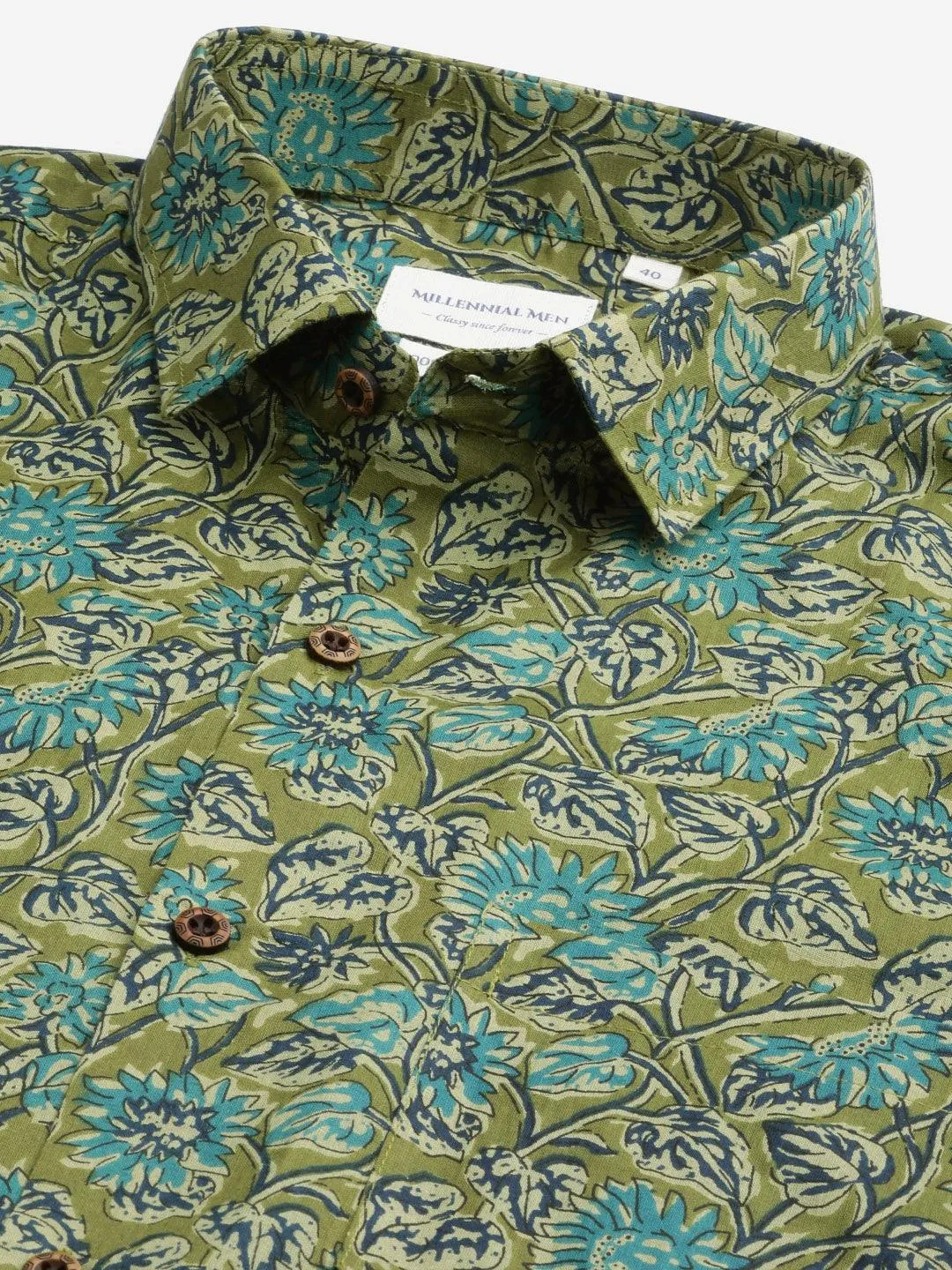 Millennial Men Mehendi & Green Cotton  Full Sleeve  Shirt For Men-Mmf0278