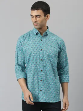 Millennial Men Turquoise Blue & Blue  Cotton  Full Sleeve  Shirt For Men-Mmf0270