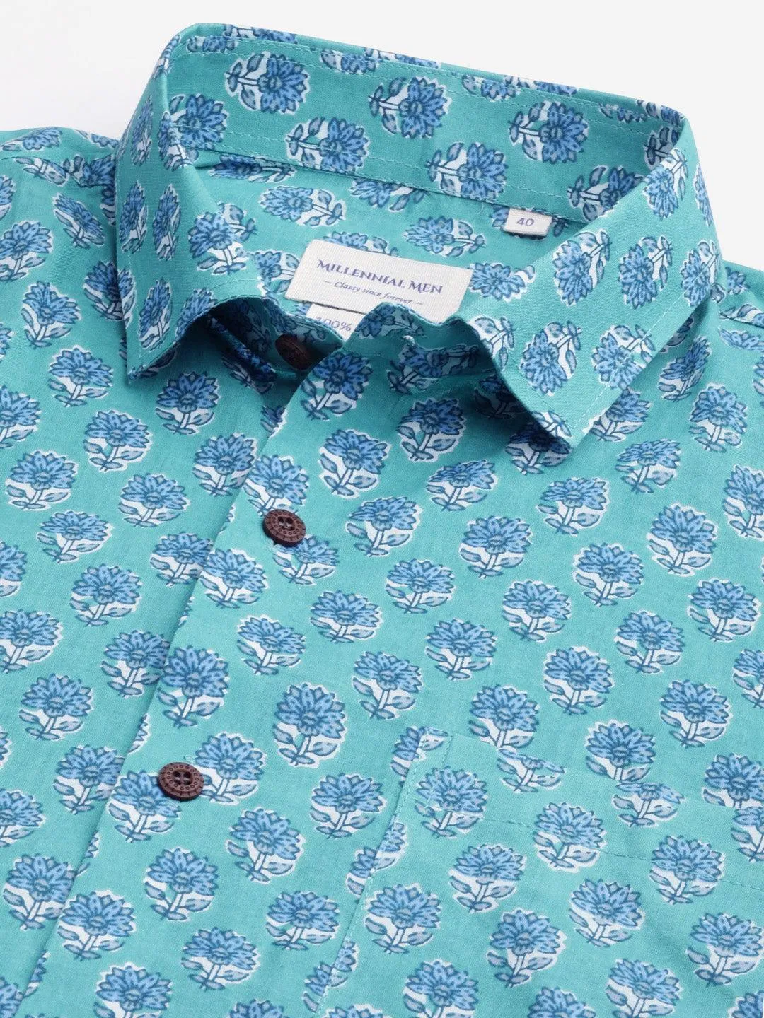 Millennial Men Turquoise Blue & Blue  Cotton  Full Sleeve  Shirt For Men-Mmf0270