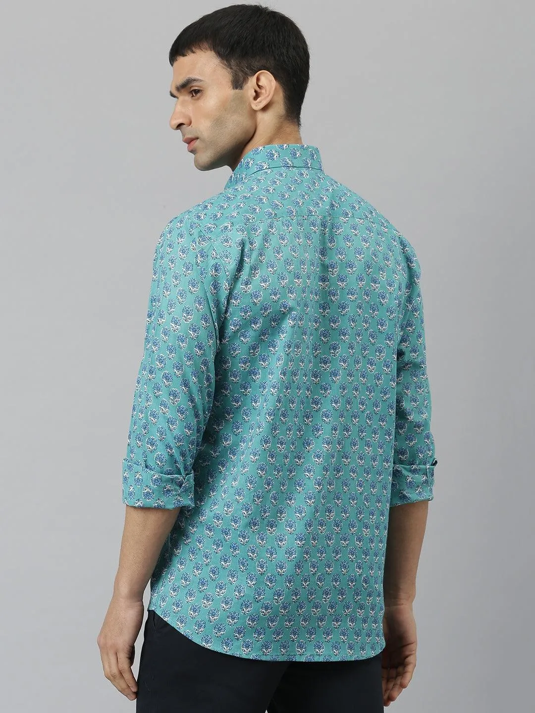 Millennial Men Turquoise Blue & Blue  Cotton  Full Sleeve  Shirt For Men-Mmf0270