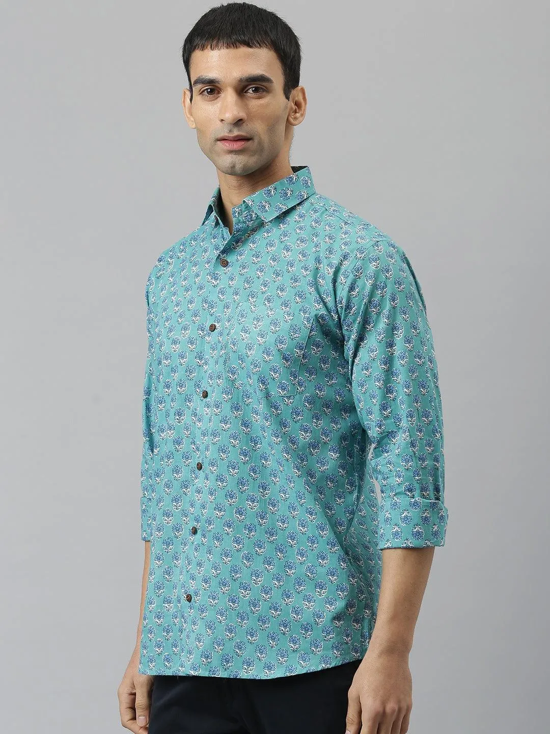 Millennial Men Turquoise Blue & Blue  Cotton  Full Sleeve  Shirt For Men-Mmf0270
