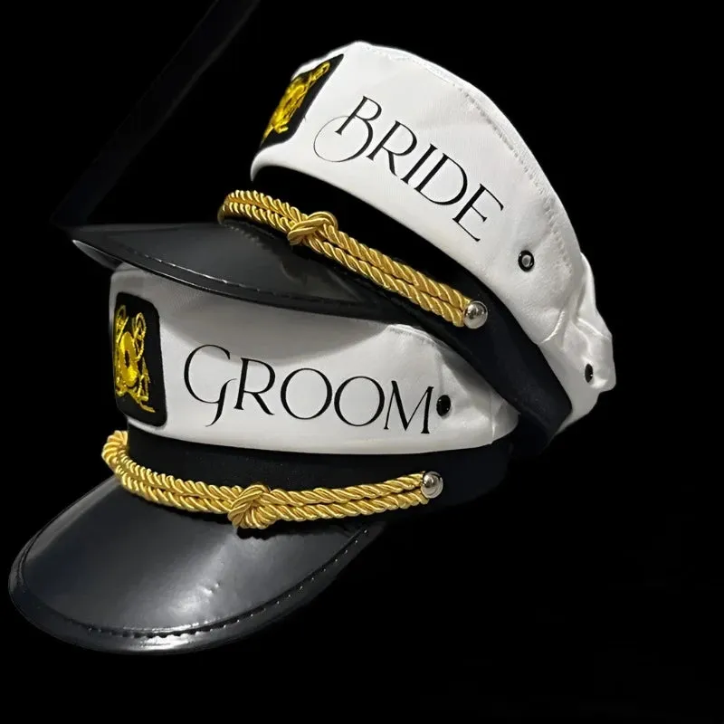 Nautical Bride and Groom Captain Sailor Hats for Bridal Couple Couple Gift