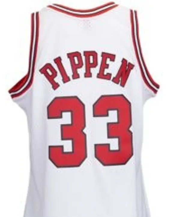 Scottie Pippen Chicago Bulls White Throwback Basketball Jersey.