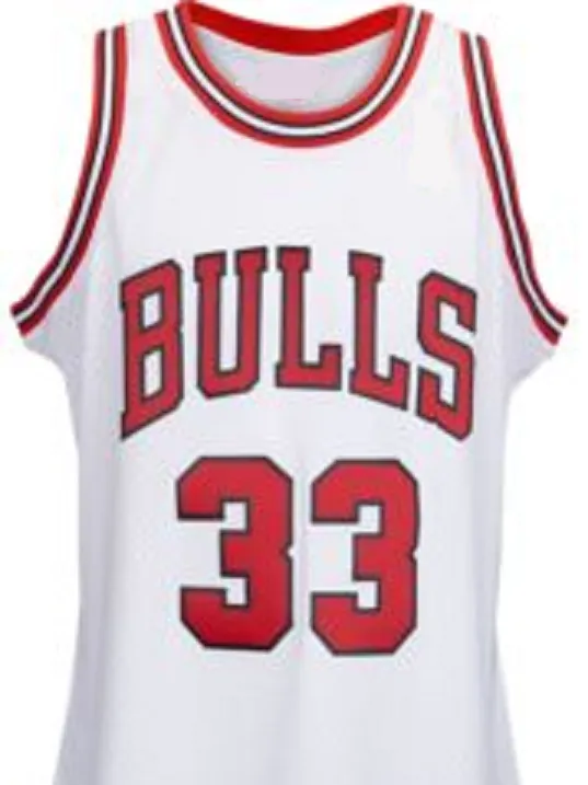 Scottie Pippen Chicago Bulls White Throwback Basketball Jersey.