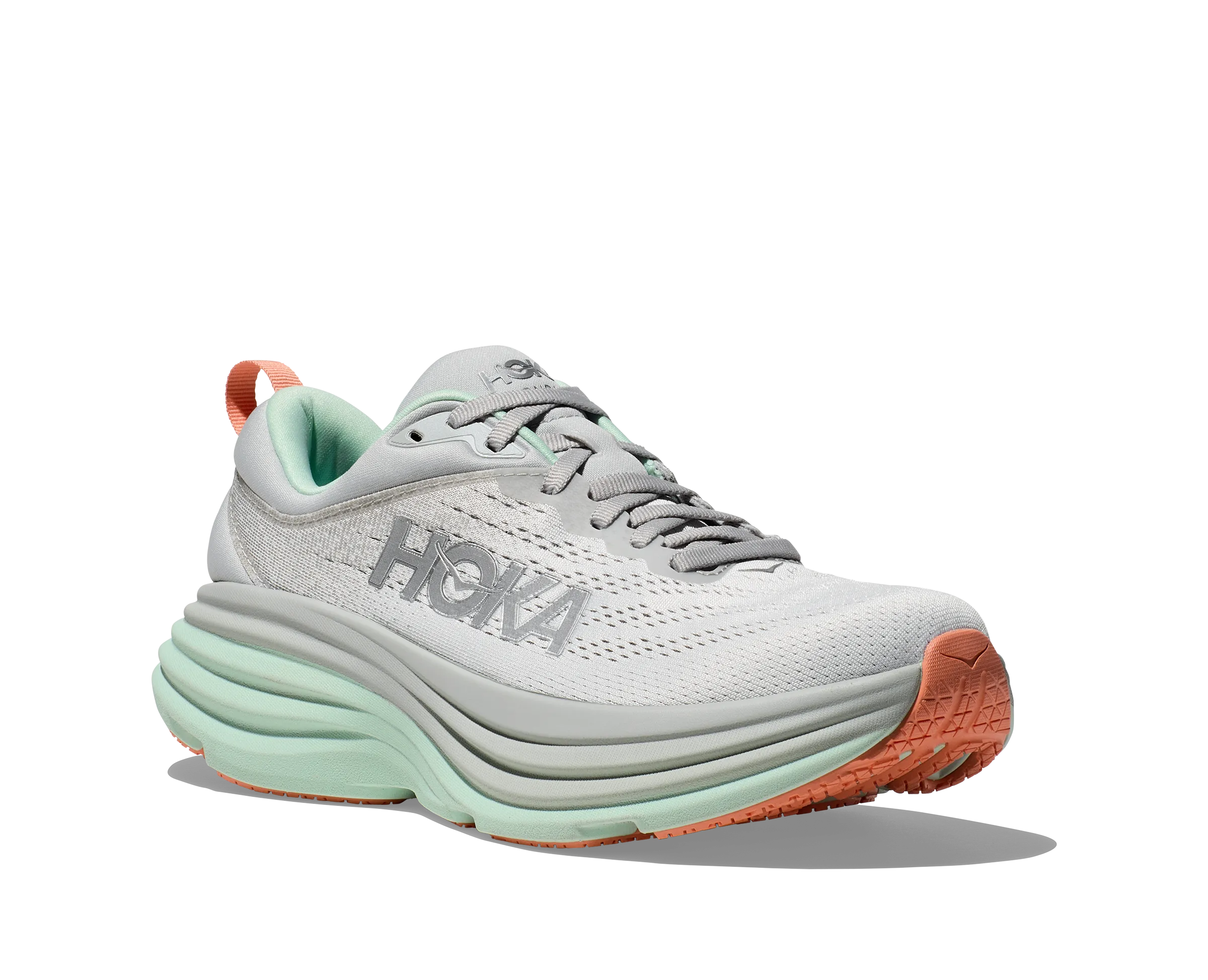 Women's Hoka Bondi 8 Color: Stardust / Aqua Breeze